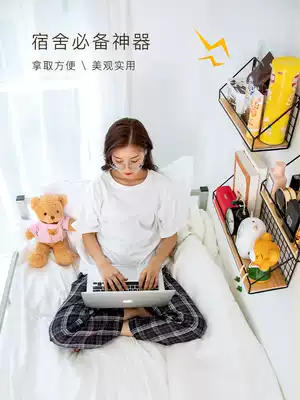 Punch-free wall shelf Dormitory artifact Bed head storage hanging basket Bedroom bedroom wall bed side storage shelf