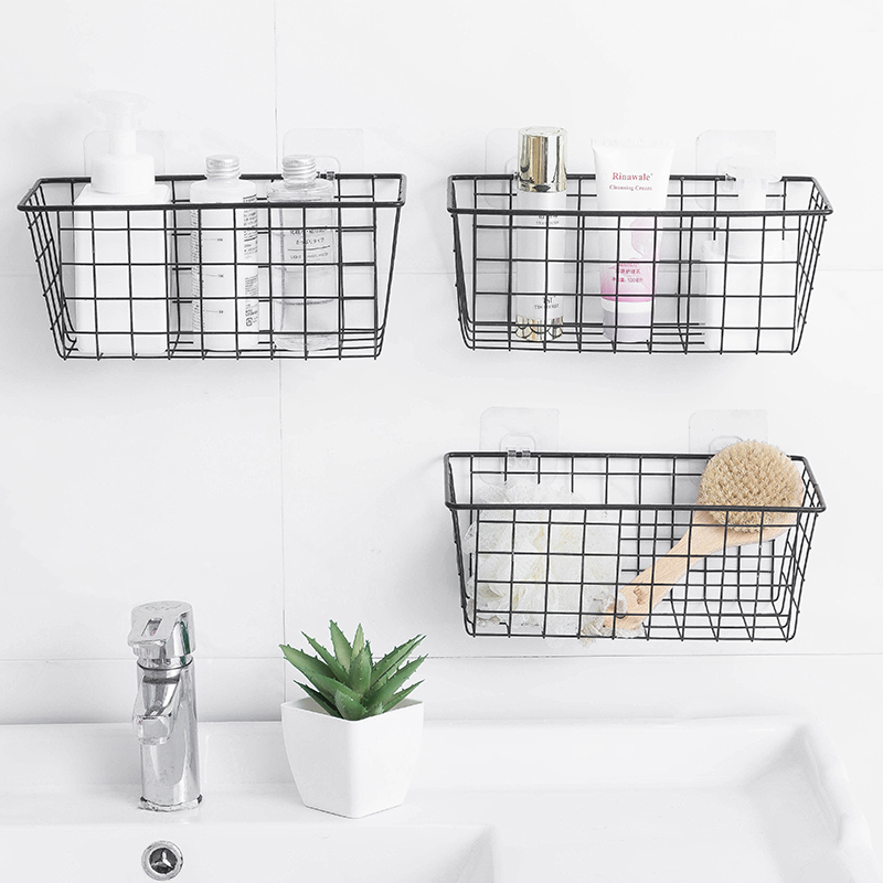 Bathroom holds hung basket iron wall mounted basket kitchen desktop containing basket free punch basket