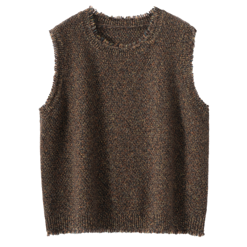 Lazy Style 100% Pure Cashmere Round Neck Pullover Tassel Vest for Women, Sleeveless Knitted Vest, Loose and Versatile Sweater