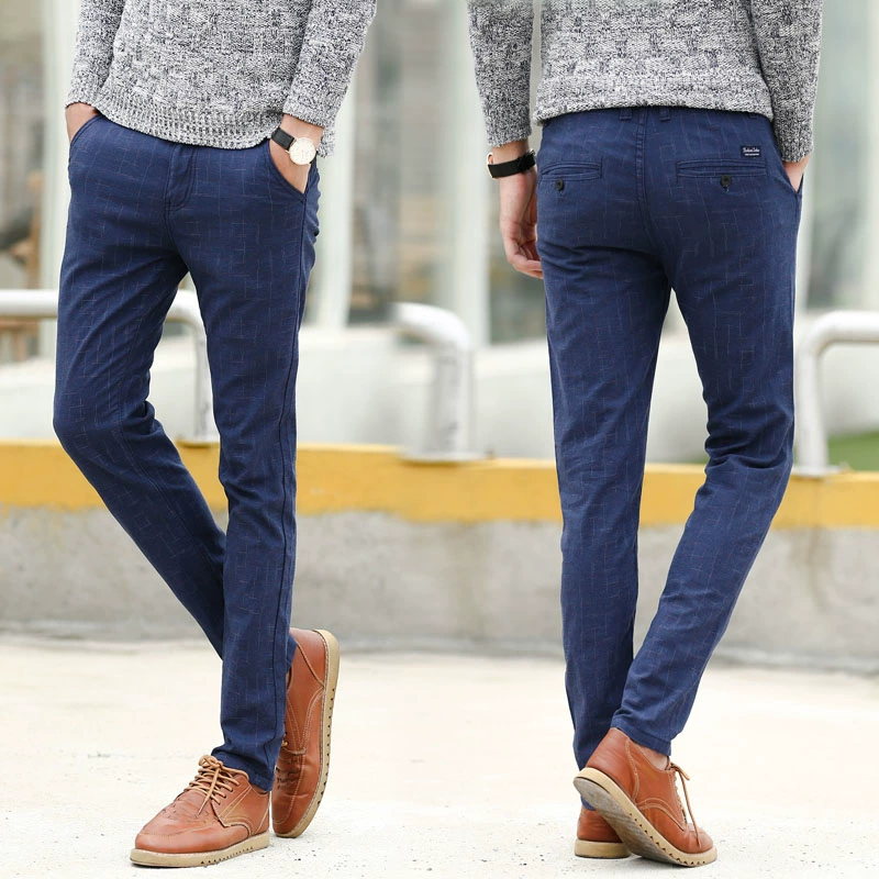 Quần jean nam thẳng nam Slim kinh doanh quần denim giản dị không co giãn thanh niên cotton và quần linen mỏng nam - Quần jean