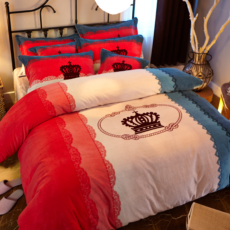 High-grade thickened flannel four-piece winter milk velvet double-sided quilt cover bed coral fleece plush bed sheet