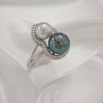 Natural seawater pearl ring tahitian black pearl ring malachite green black pearl ring