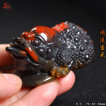Guilin Chicken Blood Jade Golden Toad Ornament Handle Piece Good Fortune Hand-carved Natural Jade Raw Stone Black Background Red