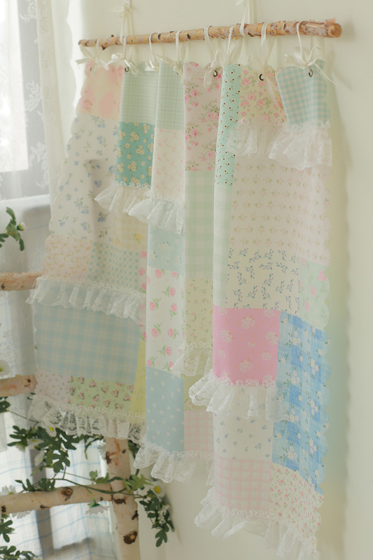 LAOSHU Pastoral Floral Plaid Lace Patchwork Background Hanging Cloth Decorative Door Curtain Patchwork