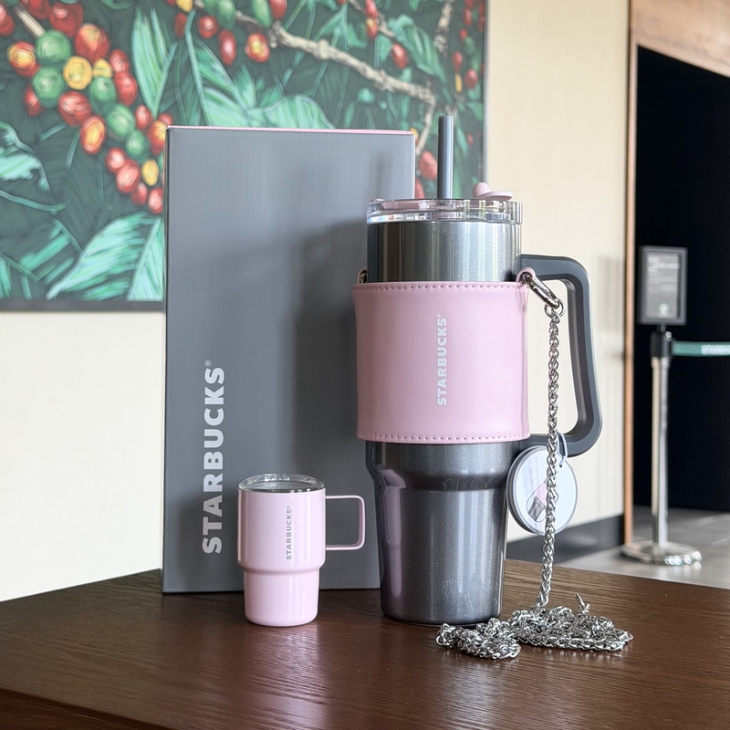 Starbucks Cup 2026 Punk Ballet Series Black and Pink Double Drinking Spout Stainless Steel Ice Master Straw Travel Water Cup
