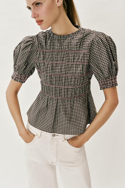 April m Song Zara Domestic Genuine Product Purchasing Agent 7484/060 Women's Puff Sleeve Honeycomb Plaid Shirt 7484060
