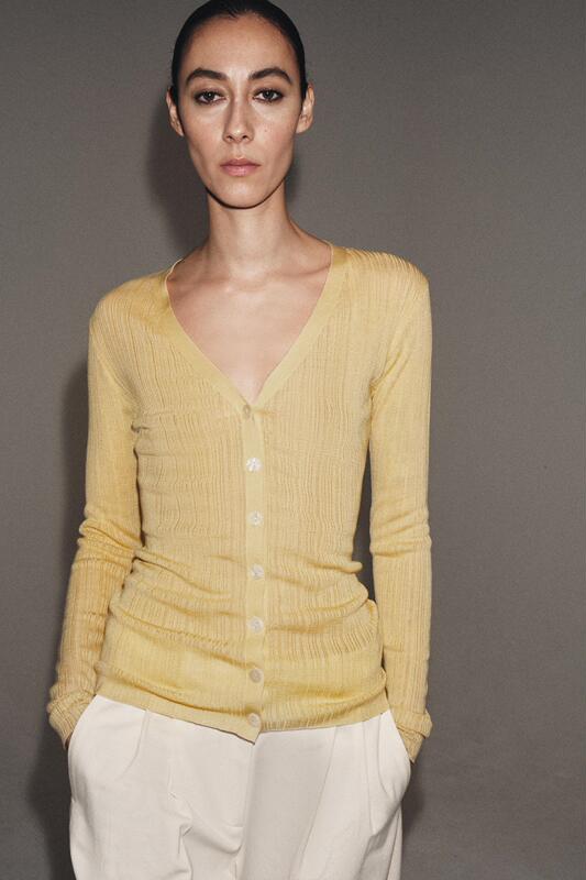 March Zara Domestic Genuine Product Purchasing Agent 5755/029 Women's Long-Sleeved V-Neck Ribbed Knitted Jacket 5755029
