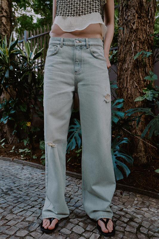 April Zara Domestic Genuine Product Purchasing Agent 9942/070 Women's Ripped Decorative Mid-Waist Straight-Leg Jeans 9942070