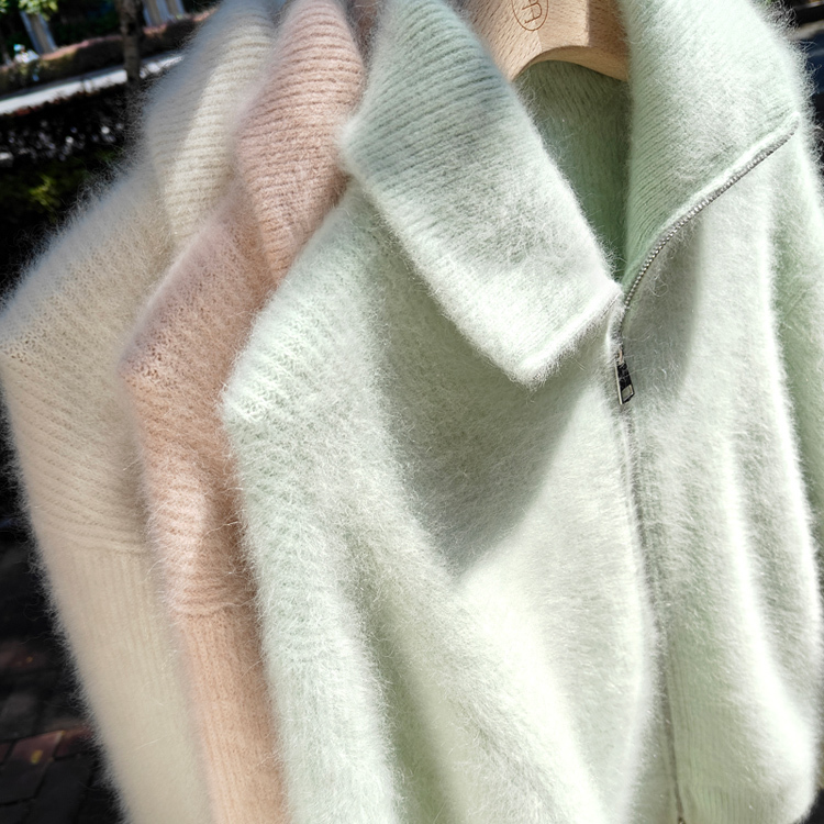 Beiyin Original White Raccoon Fur'Winter White Moonlight' ~ Ju Warm Heavy Thick Long Fur Zipper Cardigan
