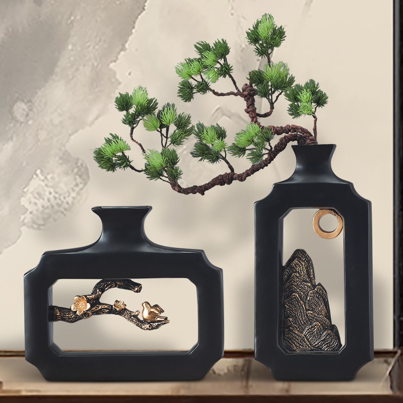 Chinese-style living room TV cabinet decoration wine cabinet decoration tea room Zen vase bogu shelf welcoming pine home furnishings