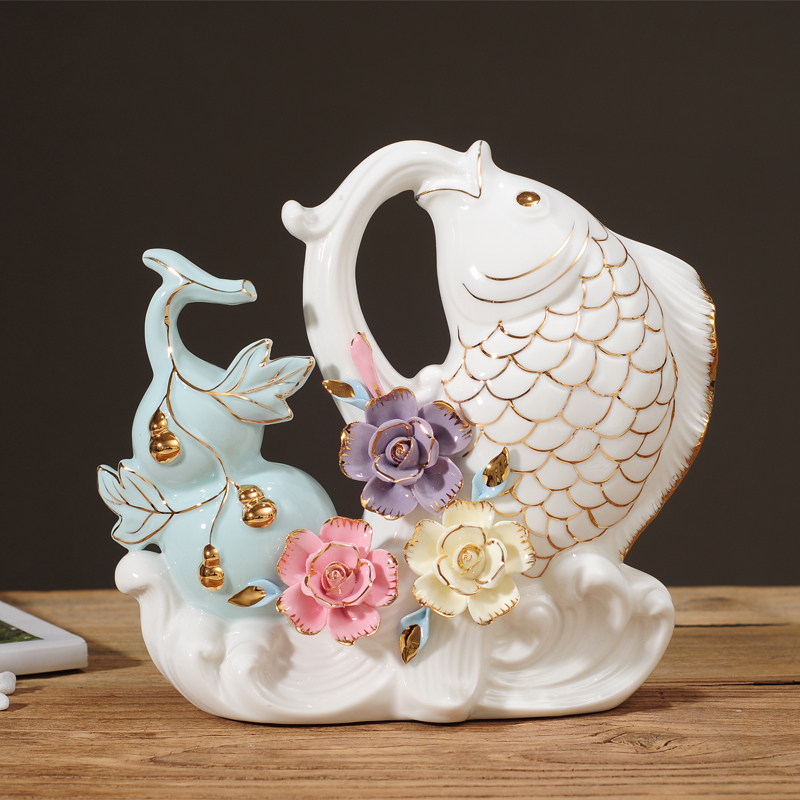 Elephant Ceramics Living Room Ornament Lucky Fish Second Bedroom Room Decoration Opening Wine Cabinet Home TV Cabinet Decoration
