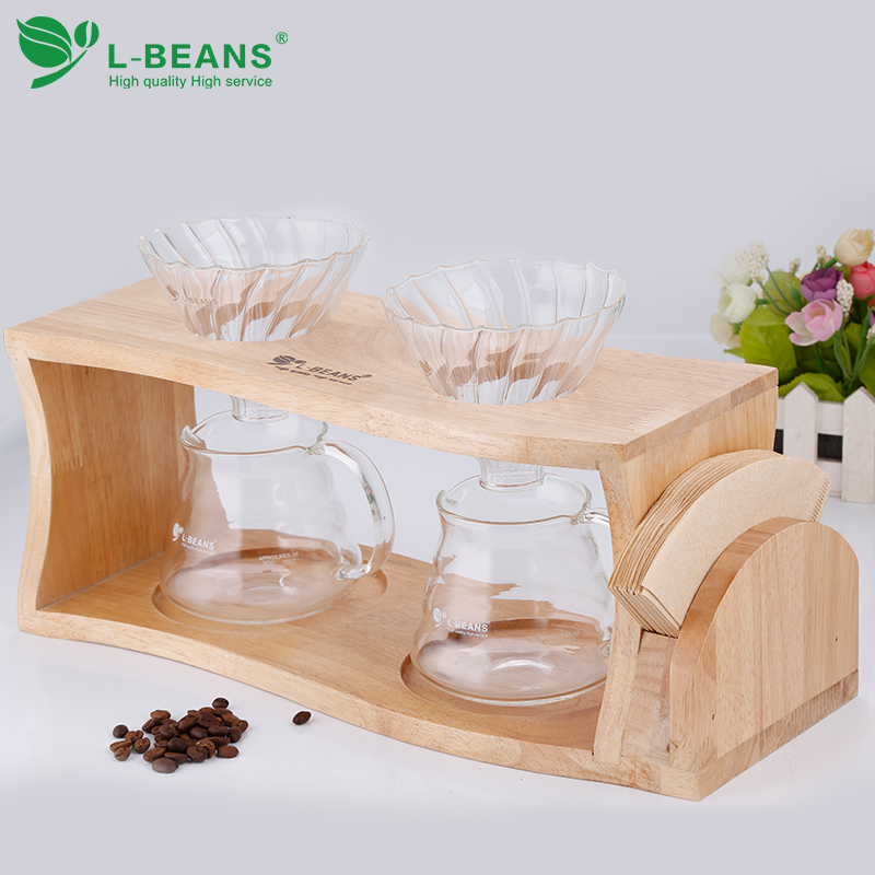L-BEANS wooded coffee hand punching rack double-hole hand punching rack coffee bracket filter paper rack hand punching coffee shelf
