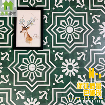 Ink Green Flower Sheet Tiles Nordic Wind Toilet Kitchen Dining Room Floor Tile Brick Balcony Living Room Floor Brick 300
