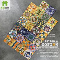 Retro Handpainted Florist with featured rims Wave Line Colour Colored Background Wall Small Flower Brick Kitchen Toilet Waist Line Tiles