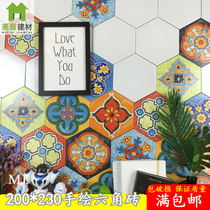  200*230 Hand-painted hexagonal tile Nordic style hexagonal tile background wall bathroom balcony honeycomb wall tile