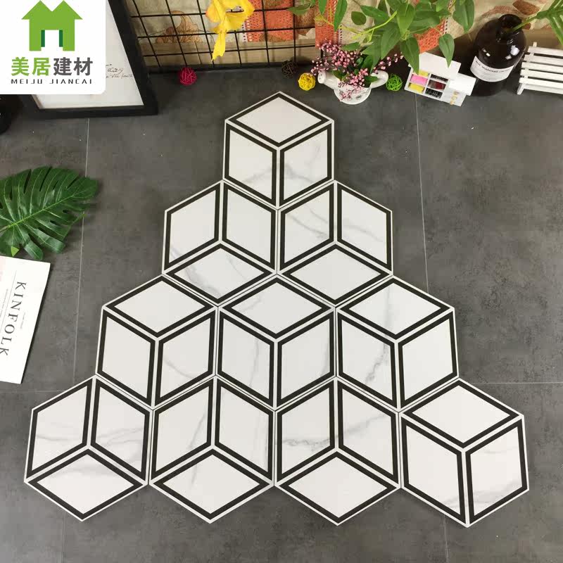 Nordic black and white flower piece hexagonal tile powder room hexagonal flower brick balcony background wall feature honeycomb wall brick