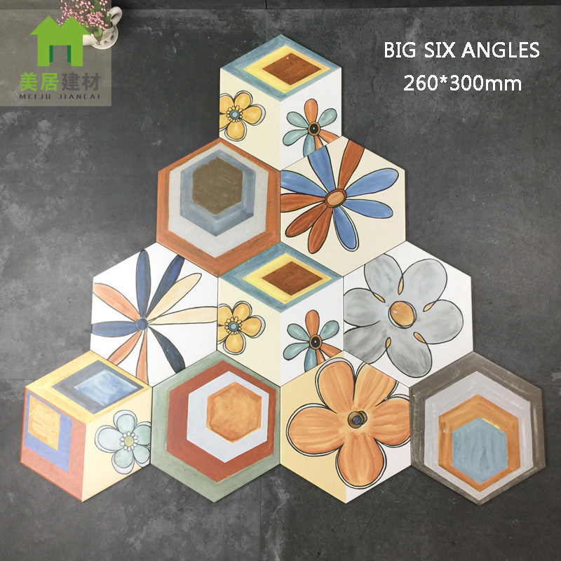Retro hand-painted tile antique hexagonal brick kitchen dressing room balcony non-slip personality hexagonal floor tile art brick