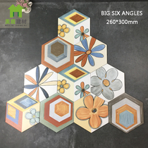  Retro hand-painted tiles Antique hexagonal tiles Kitchen bathroom balcony non-slip personality hexagonal floor tiles Art tiles