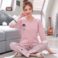 Bộ đồ ngủ dài tay mùa xuân và cotton mùa hè Phụ nữ Hàn Quốc kích thước lớn phần mỏng mùa thu và mùa đông có thể được mặc bên ngoài bộ đồ dịch vụ gia đình đồ ngủ pijama