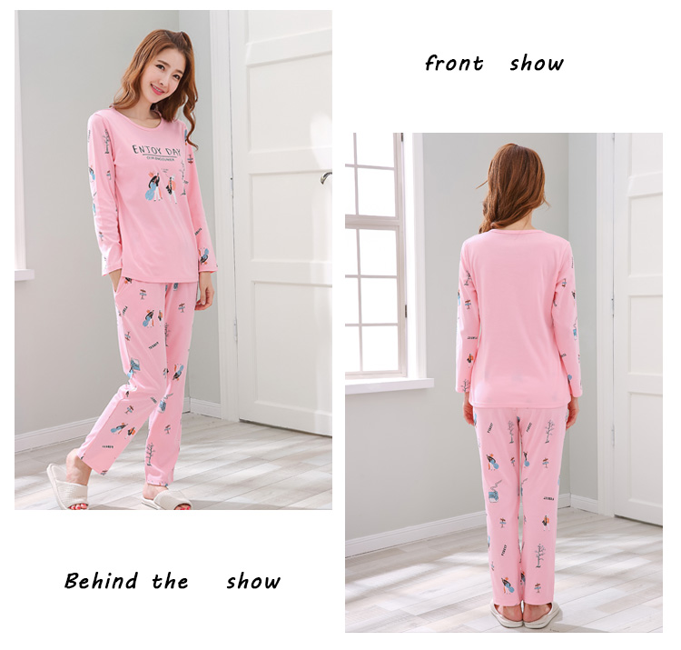 Bộ đồ ngủ nữ mùa xuân và mùa thu cotton dài tay phù hợp với mùa hè mỏng học sinh Hàn Quốc cộng với phân bón XL nữ mùa đông dễ thương đồ mặc nhà