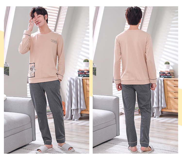 Phiên bản Hàn Quốc của mùa xuân và mùa thu vài bộ đồ ngủ nữ mùa hè cotton dài tay phù hợp với phần mỏng cotton phục vụ nhà nam giản dị quần áo ngủ