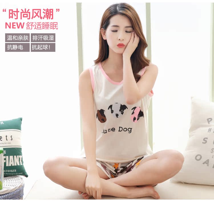 Mùa hè không tay cotton vest đồ ngủ kích thước lớn của phụ nữ mỏng quần short dễ thương bông mùa xuân và mùa thu Hàn Quốc dịch vụ nhà