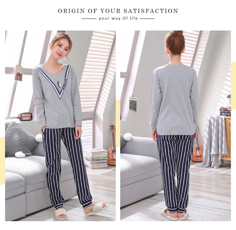 Phiên bản Hàn Quốc của mùa xuân và mùa thu vài bộ đồ ngủ nữ mùa hè cotton dài tay phù hợp với phần mỏng cotton phục vụ nhà nam giản dị bộ lụa mặc nhà