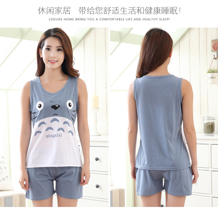 Mùa hè không tay cotton vest đồ ngủ kích thước lớn của phụ nữ mỏng quần short dễ thương bông mùa xuân và mùa thu Hàn Quốc dịch vụ nhà