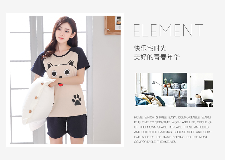 Đồ ngủ ngắn tay nữ mùa hè cotton cô gái dễ thương mùa xuân Hàn Quốc phần mỏng kích thước lớn phục vụ nhà quần short phù hợp với học sinh thời trang 2021
