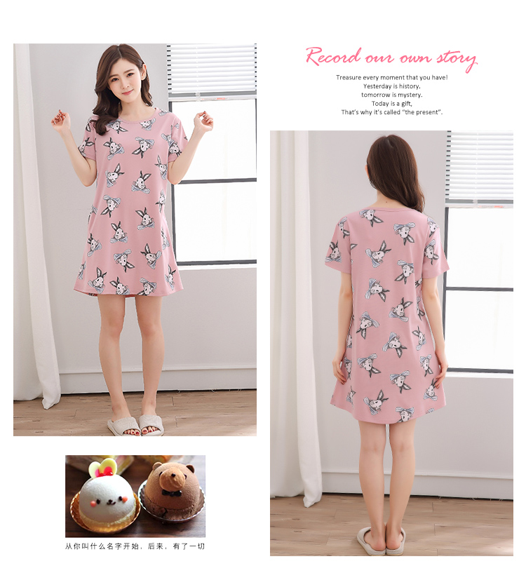 Mùa xuân và mùa thu bông nightdress phim hoạt hình mùa hè ít phụ nữ bông ngắn- tay đồ ngủ váy Hàn Quốc phiên bản của xl dịch vụ nhà