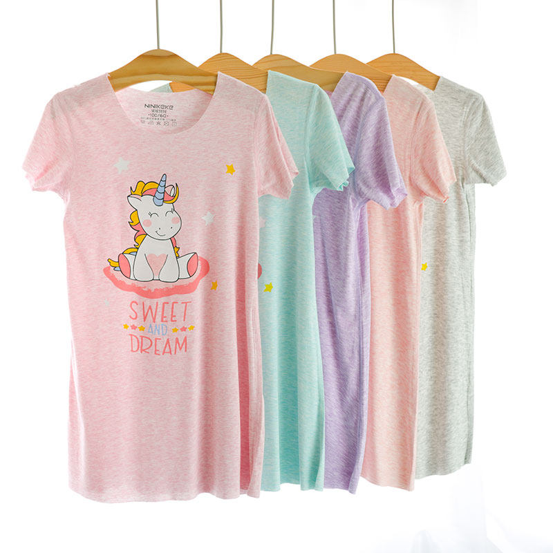 Nanie Coke Children's sleeping dress Modale Mother woman Sleepwear girl's summer short sleeve girl's parent-child home dress