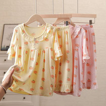 Girls summer thin pajamas set modal home service little girl short-sleeved five-point pants middle-aged childrens air-conditioning clothing