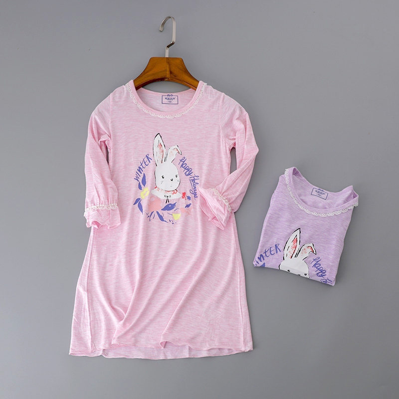 Nanie Coke Children's pyjamas girls sleeping dress Long sleeves Modale Spring autumn Summer ultra-thin 2345-year-old family clothes