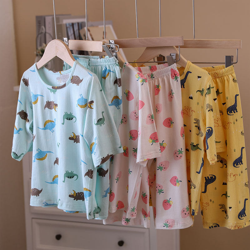 Modal cotton children's pajamas set thin girls' six-point sleeves seven-point pants boys middle and small children's home clothes