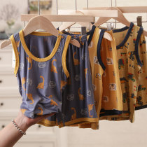 Childrens clothing boys vest shorts suit summer new pajamas medium and large childrens clothing girls cute sleeveless two-piece suit