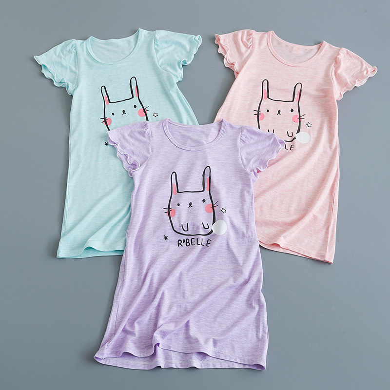 Girls night Dress Children's pajamas Modal baby summer ultra-thin girls half sleeve ice silk home clothes