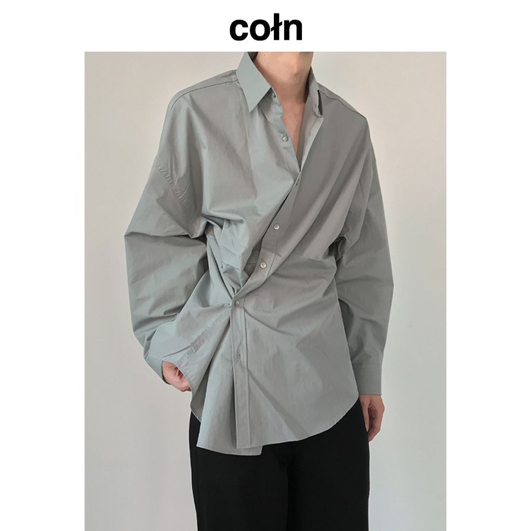 COLN has 2 web holes yet trendy to no good 2 wearing laws pure color shirt 1 button is a god pen