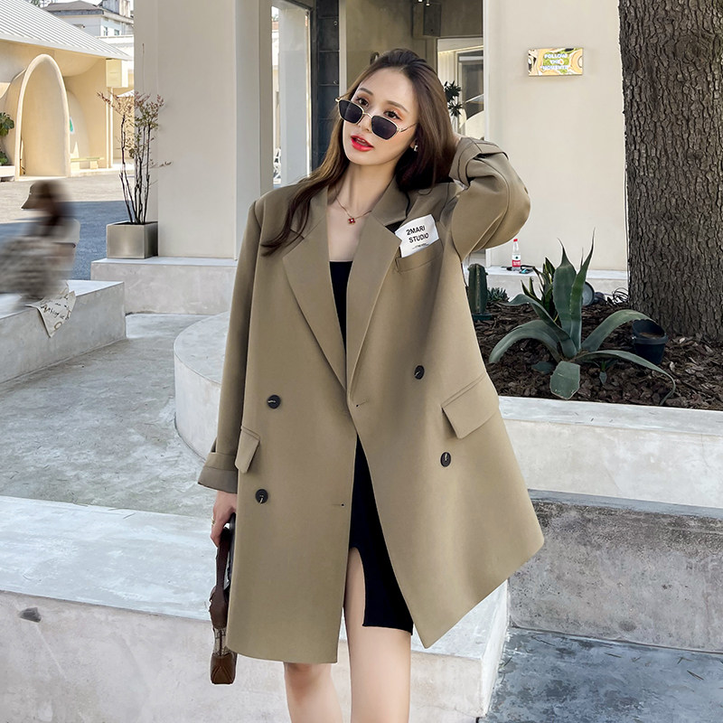 Net red chest standard suit jacket female 2022 spring and autumn new Korean version loose large size all-match khaki suit top