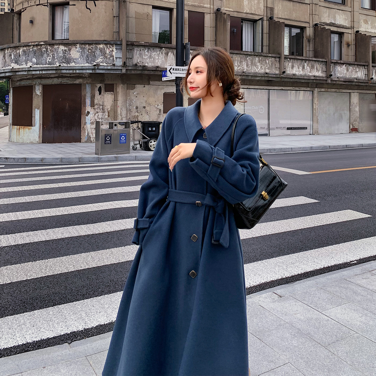 Double sided zero cashmere big coat woman medium long version 2021 autumn winter new collection waist large skirt hem temperament slim fur coat