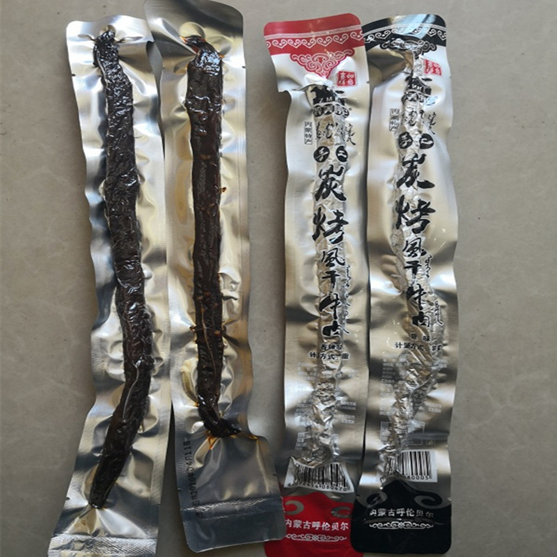 Inner Mongolia's Lenbelt produced carbon baked large long strips of dried beef jerky dried slow fire raw baked pure beef 500 gr