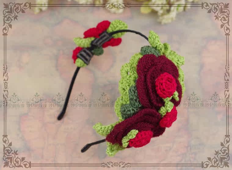 Original * Akita Flower Flower * Series with red Red Fire ~ Tian Yuan Hand Hook Flower Hair Stirrup ~ Lolita accessories