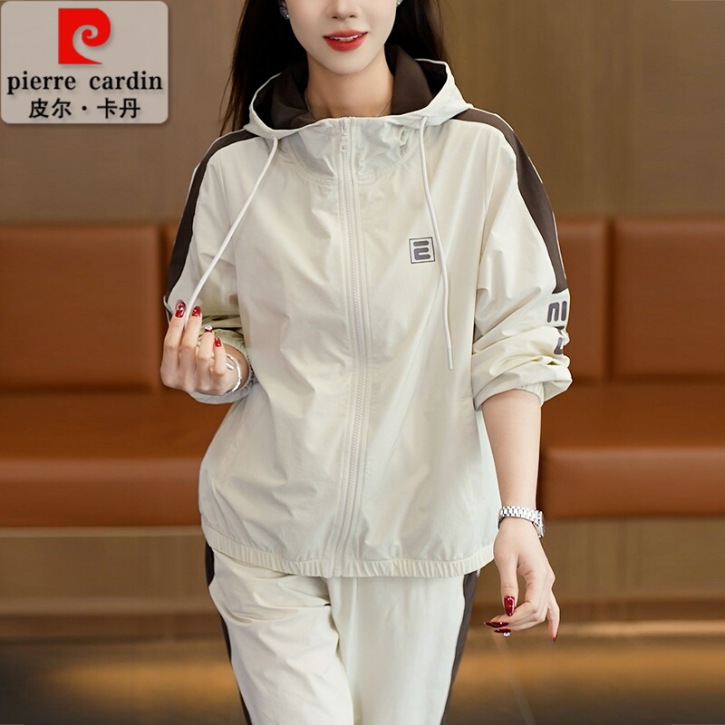 Pierre Cardin Sportswear Suit for Women, Spring and Autumn Brand New Fashion Outdoor Casual Wear, Hooded Sweatshirt Two-Piece Set