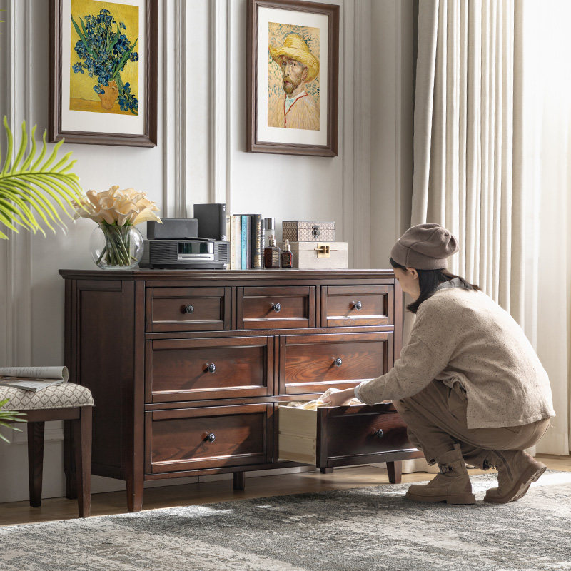 He Nian American Full Solid Wood Furniture Seven Bucket Cabinet Multifunctional Living Room Bedroom Storage Cabinet American Seven Bucket Cabinet