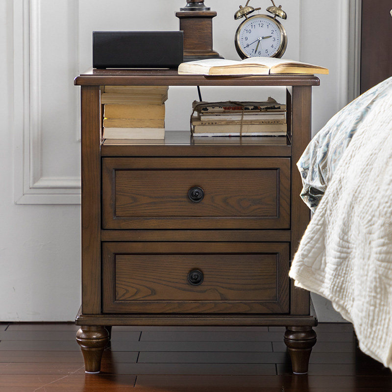 Henian Meijia American country all solid wood furniture bedside small cabinet simple bedroom economical double drawer bedside table
