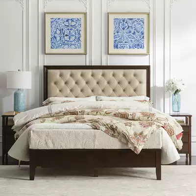 Henian American leather bed full solid wood bed economical light luxury bedroom double bed master bed Malan bed