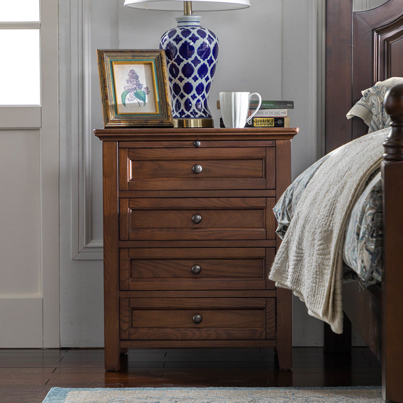 He Nan Meijia American full solid wood four-draw bedside table bedroom storage cabinet full bedside storage storage cabinet