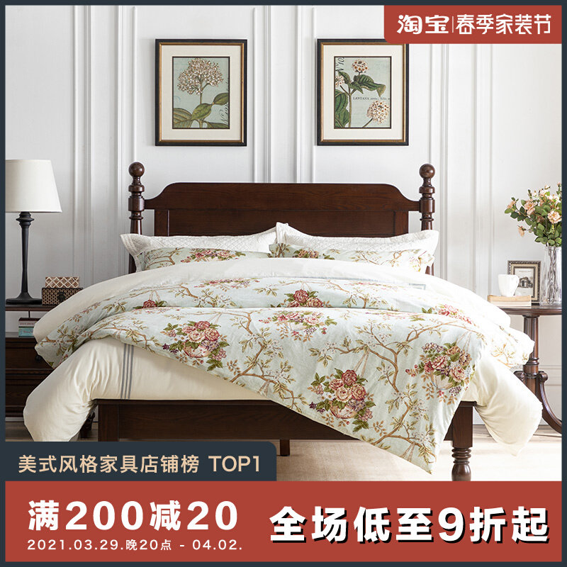 And year Mejia American pure solid wood bed master bedroom with Roman column bed minimalist light and luxurious European-style double-column bed double bed