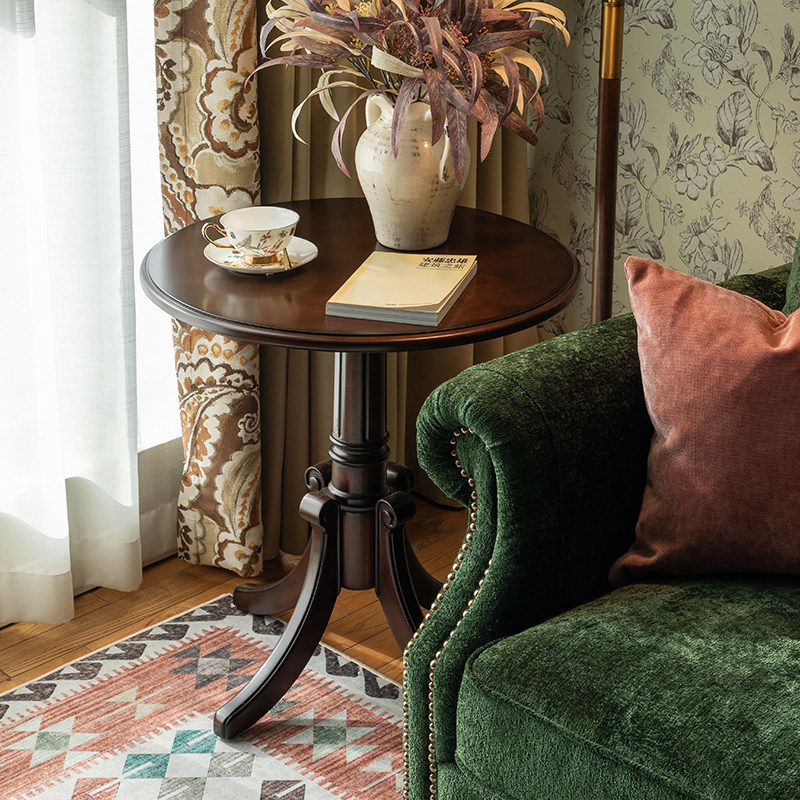 And year Mejia American angle Several solid wood round side several balconies small round table minimalist light extravagant living room sofa small side table-Taobao