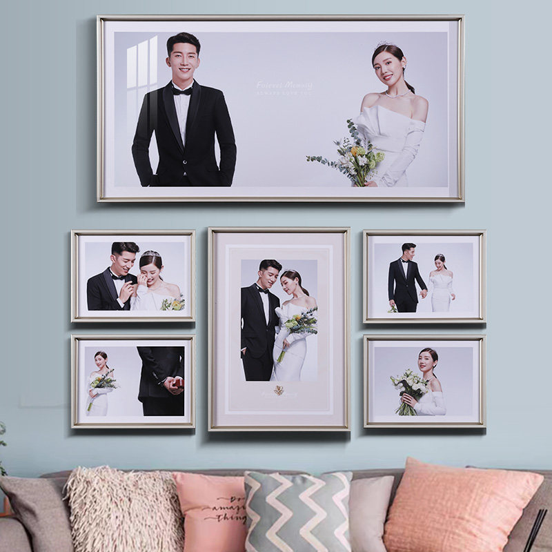 Wedding photo frame hanging wall 5 combination set wedding photo enlargement hanging living room room photo studio high-end eight-piece set