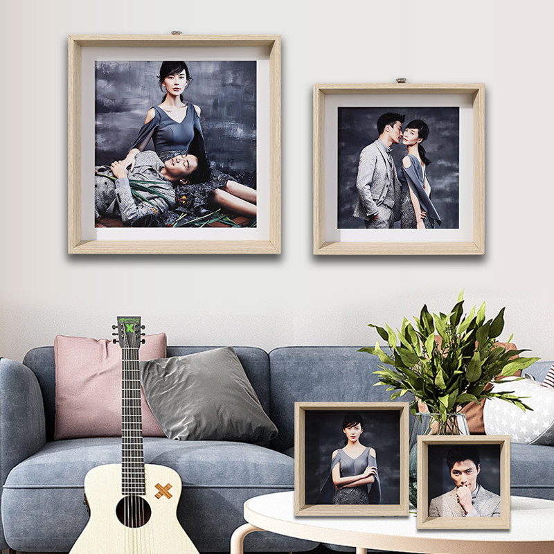 Creative Photo Wall Photo Gallery High-end Customised Nordic Personality Pendulum Bench Inch Wooden Brief Wash Photo Plus Photo Frame Hanging Wall